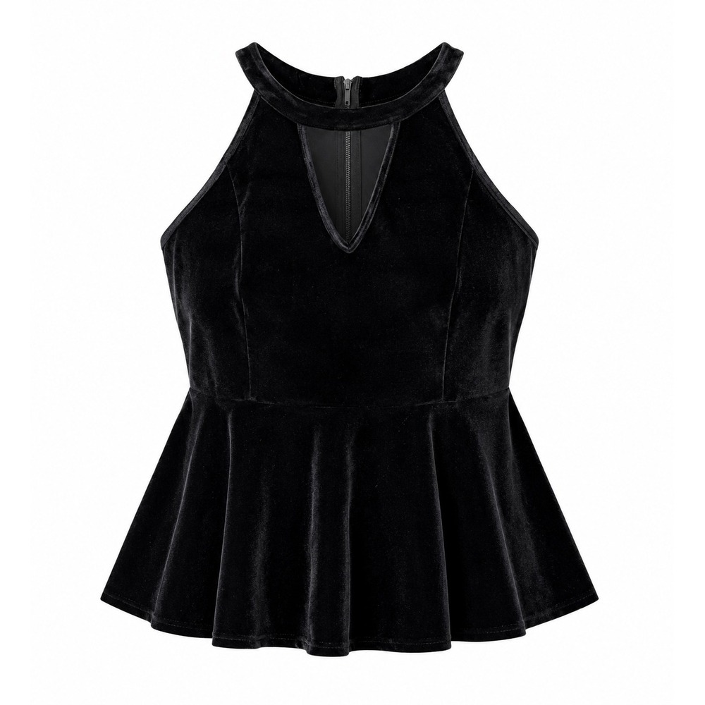 Torrid‎ Black Velvet Halter Peplum Top Keyhole Plus Size 1X party holiday goth